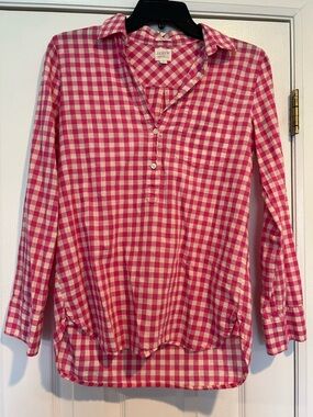 J. Crew Pink & White Gingham Pullover Button Shirt